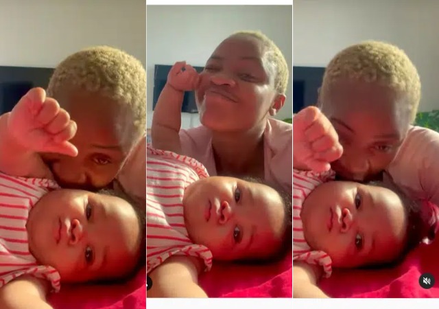 "Do you want to swallow your baby"- Adaorah Ukoh quizzes Uche ogbodo as her baby dodges her many kisses