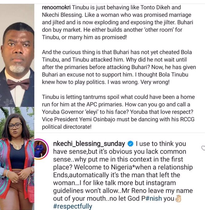 Don’t Let God Punish You, Nkechi Blessing Drags Reno Omokri in the Mud for Citing ‘Bad Example’ With Her Name