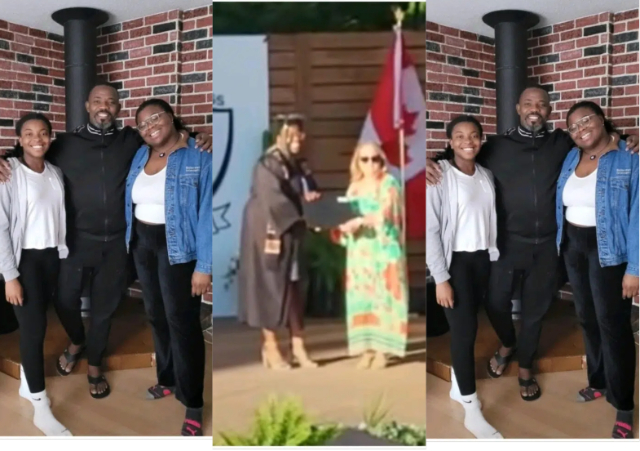 Proud dad Okey Bakassi excited as second daughter, Fechi graduates from High school with honours