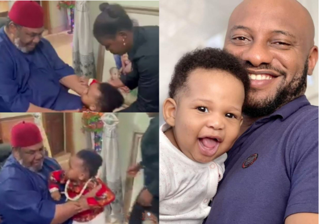Actor Yul Edochie’s Son, Star Dike Finally Visits Grandfather Pete Edochie [Video]