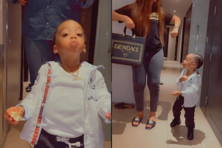 Reactions as Regina Daniels’ 2-year-old Son, Munir Joins BUGA Challenge, Drops Epic Dance Moves