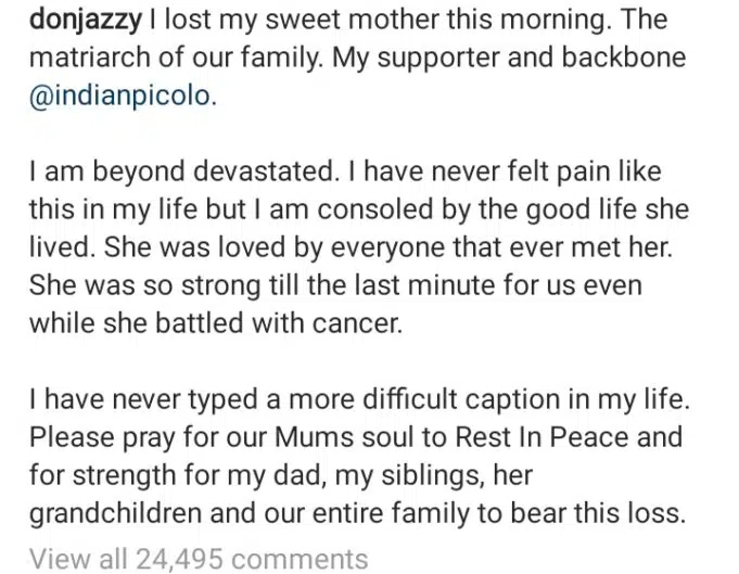 Don Jazzy Breaks Down As He Loses Mother to Cancer