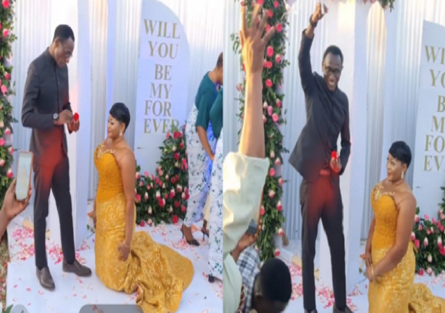 Viral Video of Young Lady Who Went Down On Her Knees as Her Man Proposed To Her