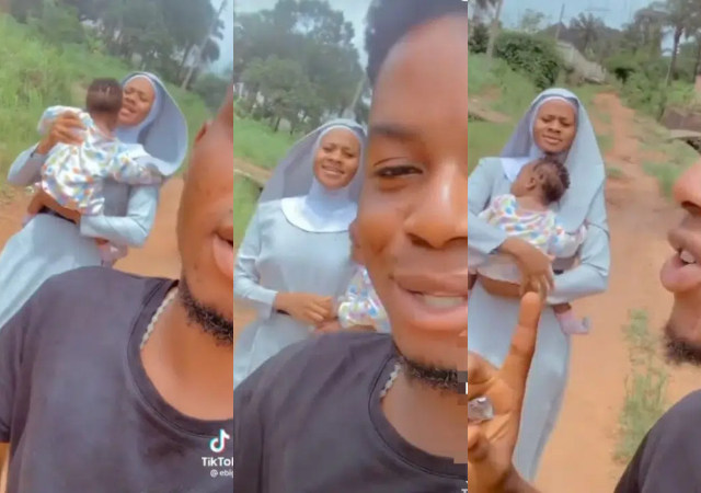 “God dey enjoy” – Man shows off his beautiful sister who is a nun [Video]