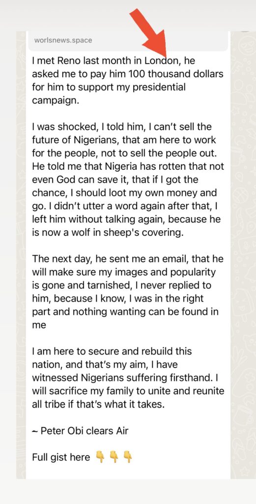 Reno Omokri Reacts To Reports That He Demanded $100K From Peter Obi To Provide Presidential Campaign
