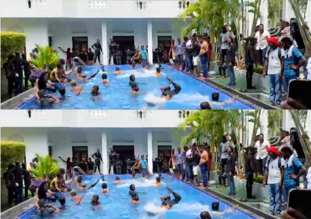 Sri Lankan protesters sacks theirs president, swims in his pool after storming his residence 