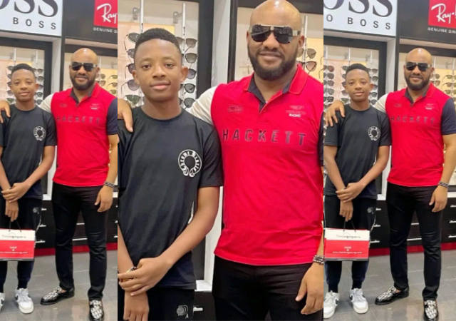 ‘Once daddy is around, it’s Jolly for everybody’ – Yul Edochie boasts as he takes son, Karl Yul-Edochie shopping