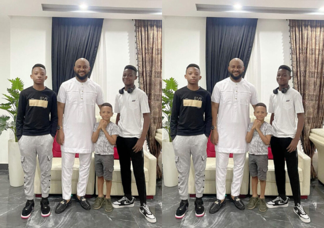 “Outing with my boys”- Proud dad Yul Edochie feels blessed as he finally hooks up with his 3 boys