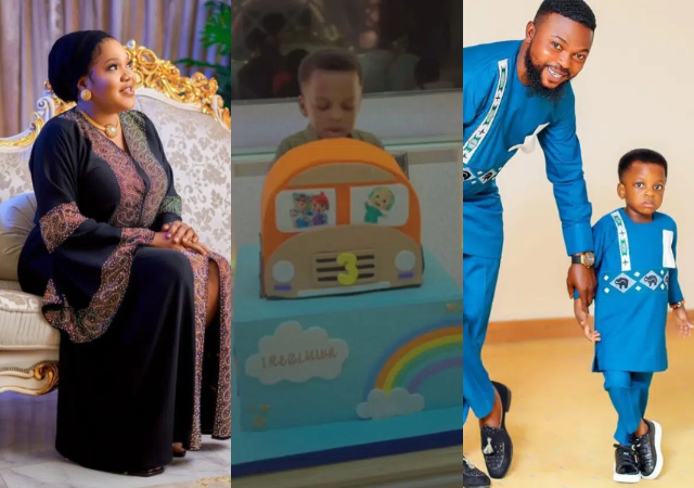 Toyin Abraham and hubby Kolawole Ajeyemi goes spiritual as son Ireoluwa as he clocks 3 [Photos and Video]