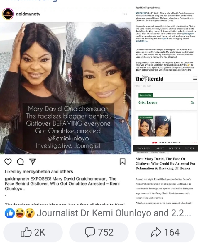 Kemi Olunloyo revisits old beef, reveals alleged name and face of controversial Blogger Gistlover