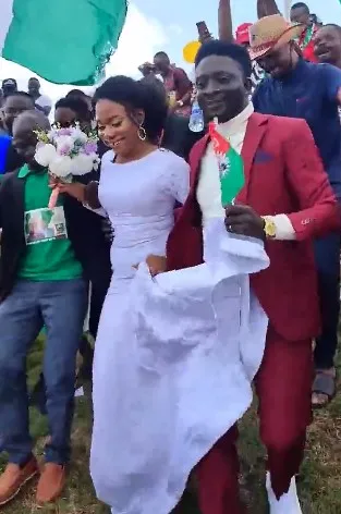 Labour Party, Presidential Candidate, Peter Obi, Reacts As Newly Wedded Couple Attend ObiDient Rally in Abuja Straight From Their Wedding [Video]