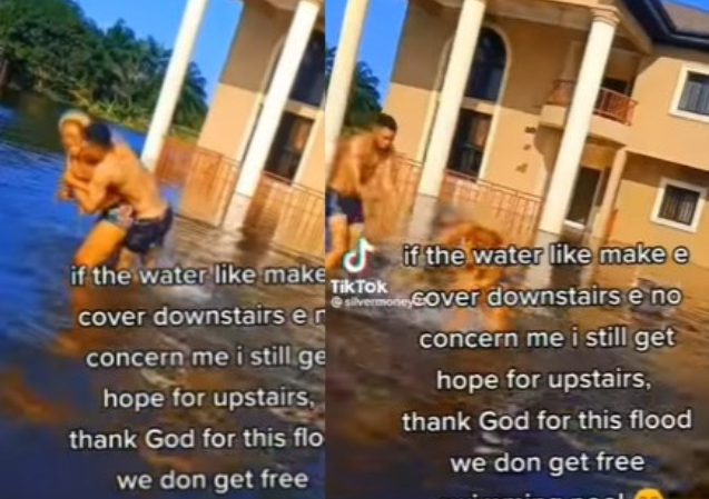 Thank God for this flood, We have free swimming pool - Man says as heavy flood takes over his family's compound [Video]