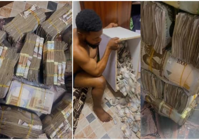 VIDEO: You fit Buy Benz Now - Reactions as Nigerian man breaks his piggy bank, counts N5.5m cash
