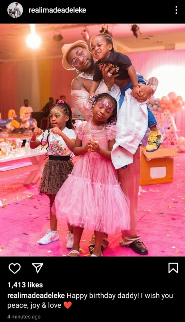 Imade sends sweet birthday wishes to father, Davido; pays tribute to his late brother Ifeanyi