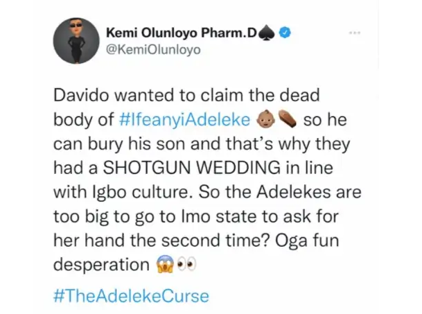 Ifeanyi Adeleke: Kemi Olunloyo Reveals Why Davido Married Chioma days after Ifeanyi’s Death