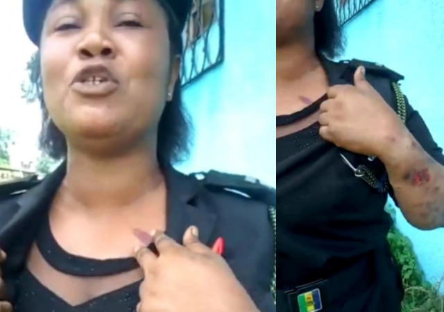 VIDEO: Married police officer shows bodily injuries after being brutalised by senior officer because she refused to give in to his advances