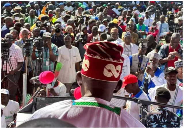 Moment Tinubu almost said ‘God bless PDP’ during APC Campaign Flag-Off