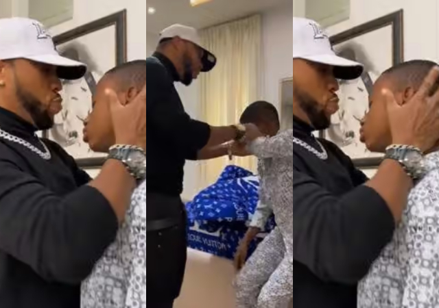 The boy is tired – Reactions as Charles Okocha wakes son from sleep, pesters him with foreign accent