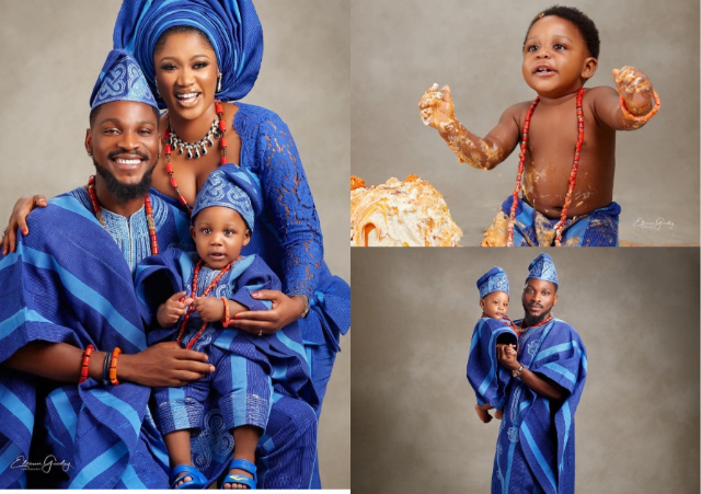 Tobi Bakre shows off his son’s face as he celebrate his first birthday