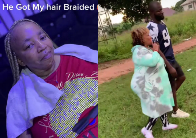 TikTok user @blessedtamma shared a heartwarming video of her visit to her lover in Nigeria
While sharing the video, she gushed over his caring attitude while revealing how he got her hair braided for her
