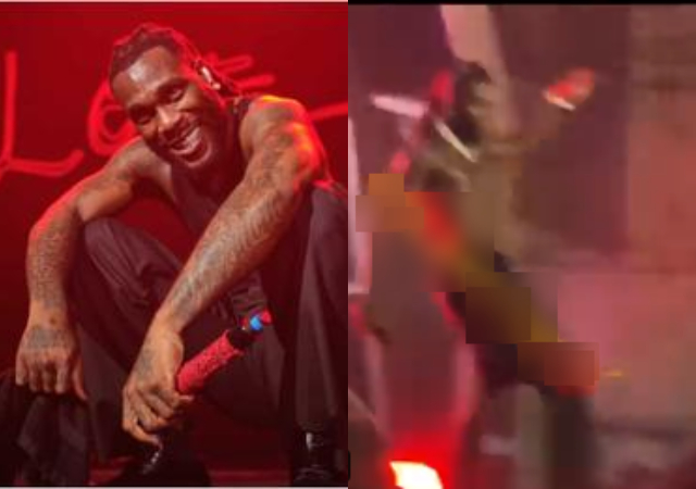 “God abeg” - Reactions as Burna Boy ‘kicks’ fan who tried to climb the stage at his Lagos show