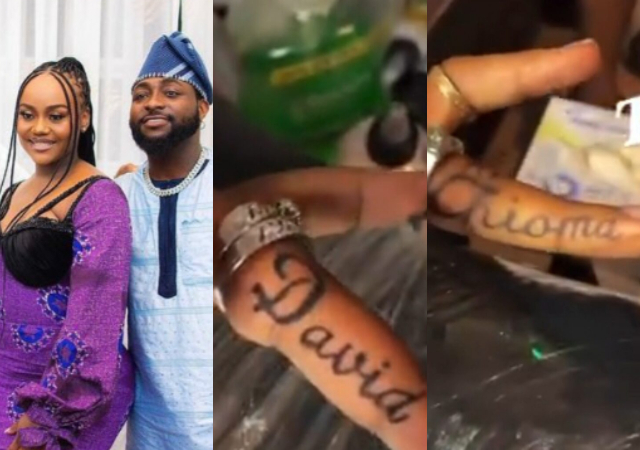 Davido and Chioma get tattoos of each other’s name on their ring finger [Video]