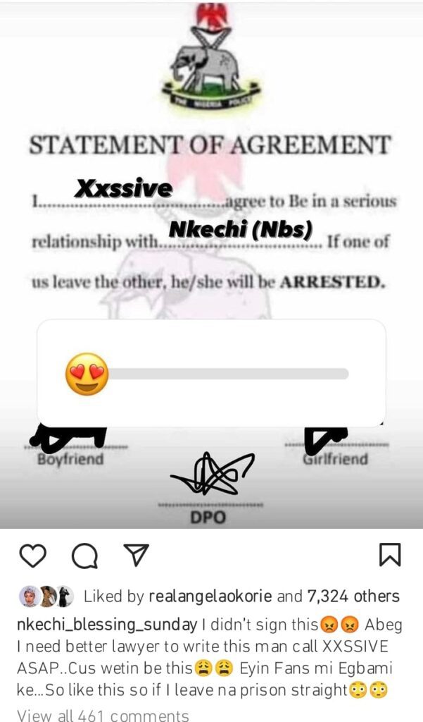 Nkechi Blessing Cries Out As Younger Boyfriend Makes Her Sign Police Agreement Never To Quit Their Relationship
