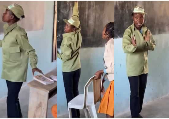 "Stand on chair"- Hillarious Moment NYSC Member Was Given a Chair to Stand and Write on Chalkboard [Video]