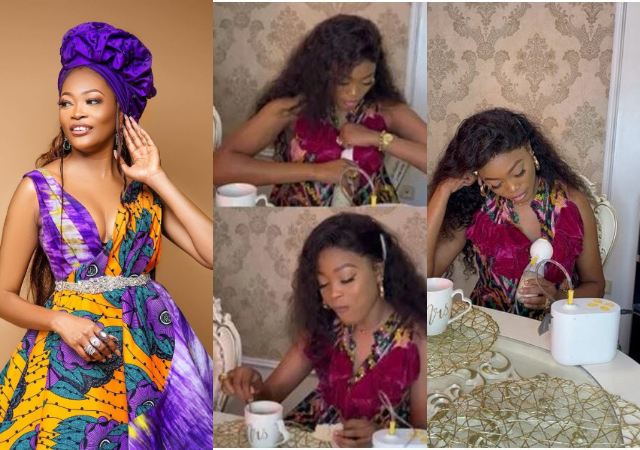 Mixed reactions as skit maker, Kiekie drinks her own ‘milk’, accompanies it with bread - [Video]