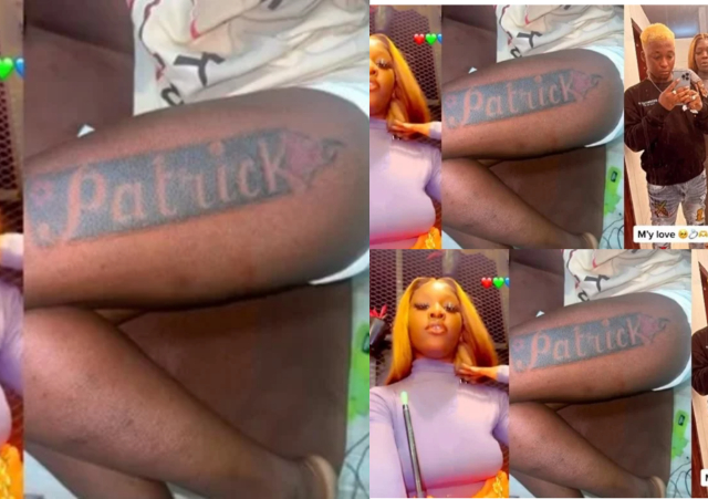 To prove her love, Lady permanently tattoos her boyfriend’s name on her thigh