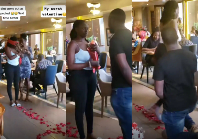 Lady disgraces man who proposed to her with flowers in public [Video]