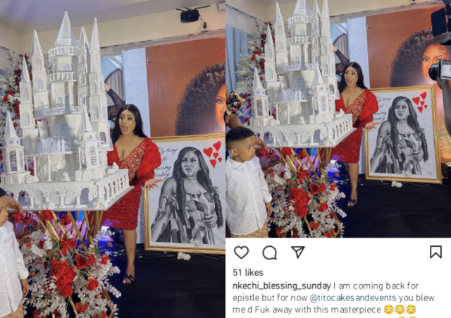Nkechi Blessing short of words as colleague, Bakare Zainab surprises her with big house cake [Photo]