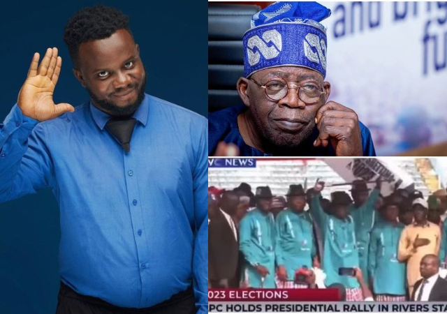 Sabinus reacts to video of Tinubu raising hands while national anthem was being sung [Video]