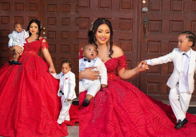 “They grow too fast”- Regina Daniels pens sweet note to her sons; shares adorable family photos