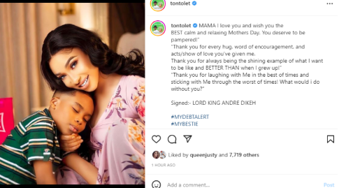 Tonto Celebrates Mother’s Day in Style, She Shares Beautiful Picture of Her Son