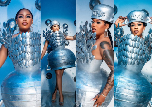 Big 41: Toyin Lawani celebrates 41st birthday with dress made of silver spoons and pots