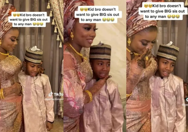 “This can never be my brothers” – Mixed reactions as kid brother bursts into tears at sister’s wedding [Video]