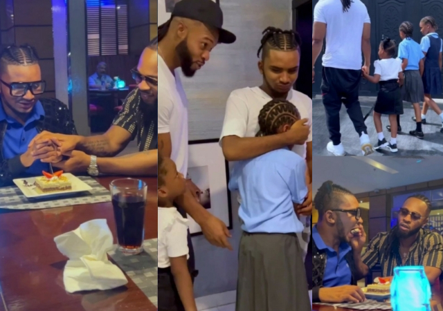 Flavour and his 3 daughters visit adopted son, Semah; celebrate his 17th birthday in heartwarming video