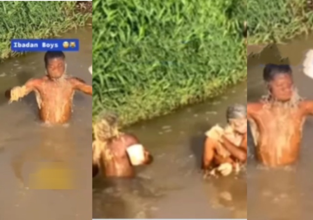 “They Can’t Be Richer Than Elon Musk” Reactions as Ibadan Yahoo Boys Was Spotted Bathing with Special Soap Inside River [Video]