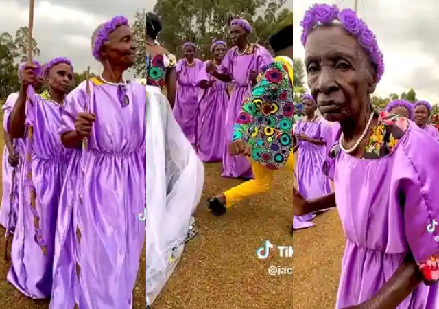 "None of them will take my husband's number"- Bride uses old women for asoebi, dances with them in video