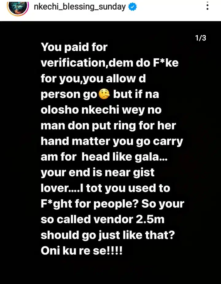 Nkechi Blessing mocks Gistlover after reportedly being scammed of N2.5M