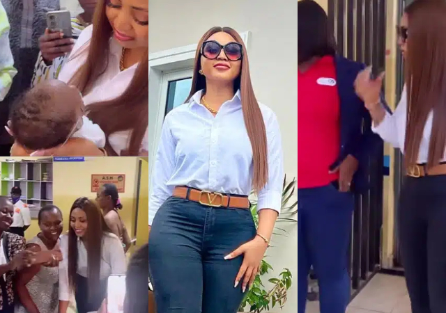 “Come out for governorship, we’ll support you” – Reactions as Regina Daniels visits Asaba Specialist hospital alone
