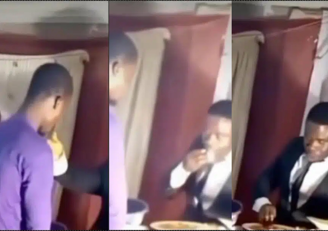 Moment Pastor eats eba, gives members finger to lick during communion service