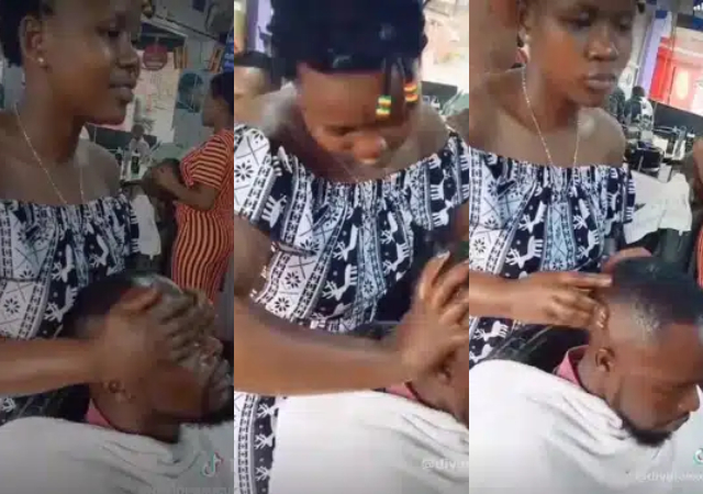 “I cover my husband” – Video of endowed ladies massage male clients’ heads at barbing salon goes viral