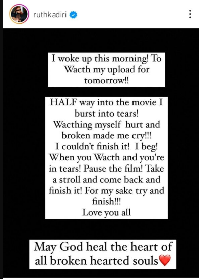 “Watching myself hurt and broken made me cry”- Ruth Kadiri emotional as she pleads with her fans