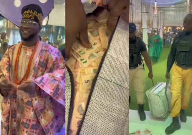 Bride visibly disappointed as ‘big man’ turns up with sack filled with 5 and 10 naira notes