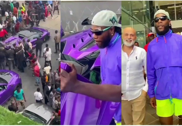 Burna Boy causes gridlock on the streets of Lagos as he drives around in his Lamborghini