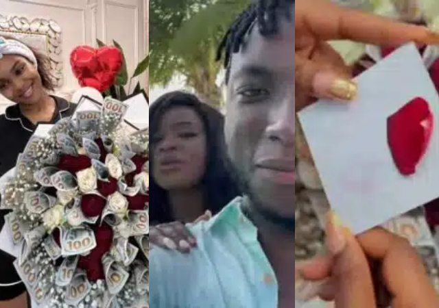 "7Years & Counting"-DJ Kaywise surprises 'girlfriend' with bouquet of foreign currency as birthday gift