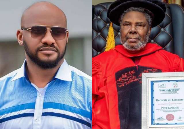 “My man for life”- Yul Edochie hails father, Pete Edochie days after he was awarded two Doctorate degrees