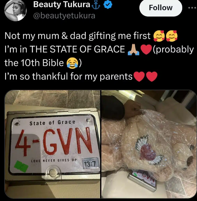 “Queen treatment” – Beauty Tukura gets teddy bear, customized Bible as she marks her 26th birthday